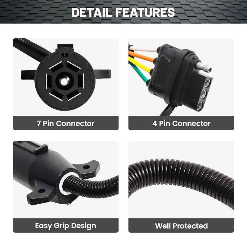 Oyviny 7 Way to 4 Way Trailer Plug Adapter, RV Blade 7 Pin Round to 4 Pin Flat Trailer Light Adapter 11.6 Inches - Image 5